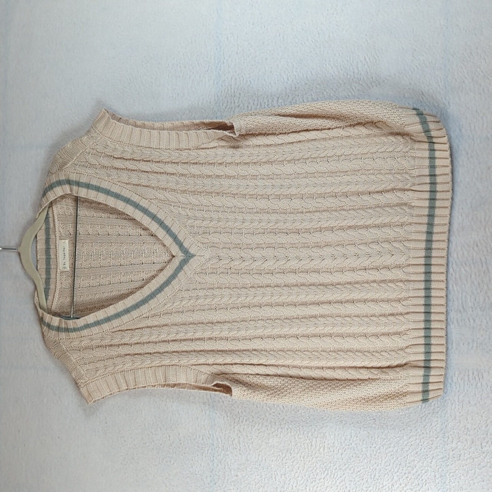 By‎ Together Women's Beige Knit Preppy Oversized V Neck Sweater Size S